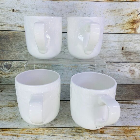 Thomson Pottery FRUIT GARDEN Embossed White Earthenware 12oz Cups Mugs Set of 4 - Picture 6 of 15